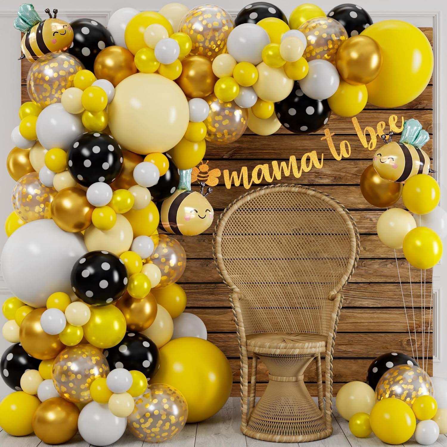 DONGTIAN Bee Balloons Garland Kit \u0026 Arch - Small and Large Black Yellow and White Bumble Bee Balloons for What Will It Bee Gender Reveal Party Supplies, Baby Shower Decorations, or Honey Bee Birthday